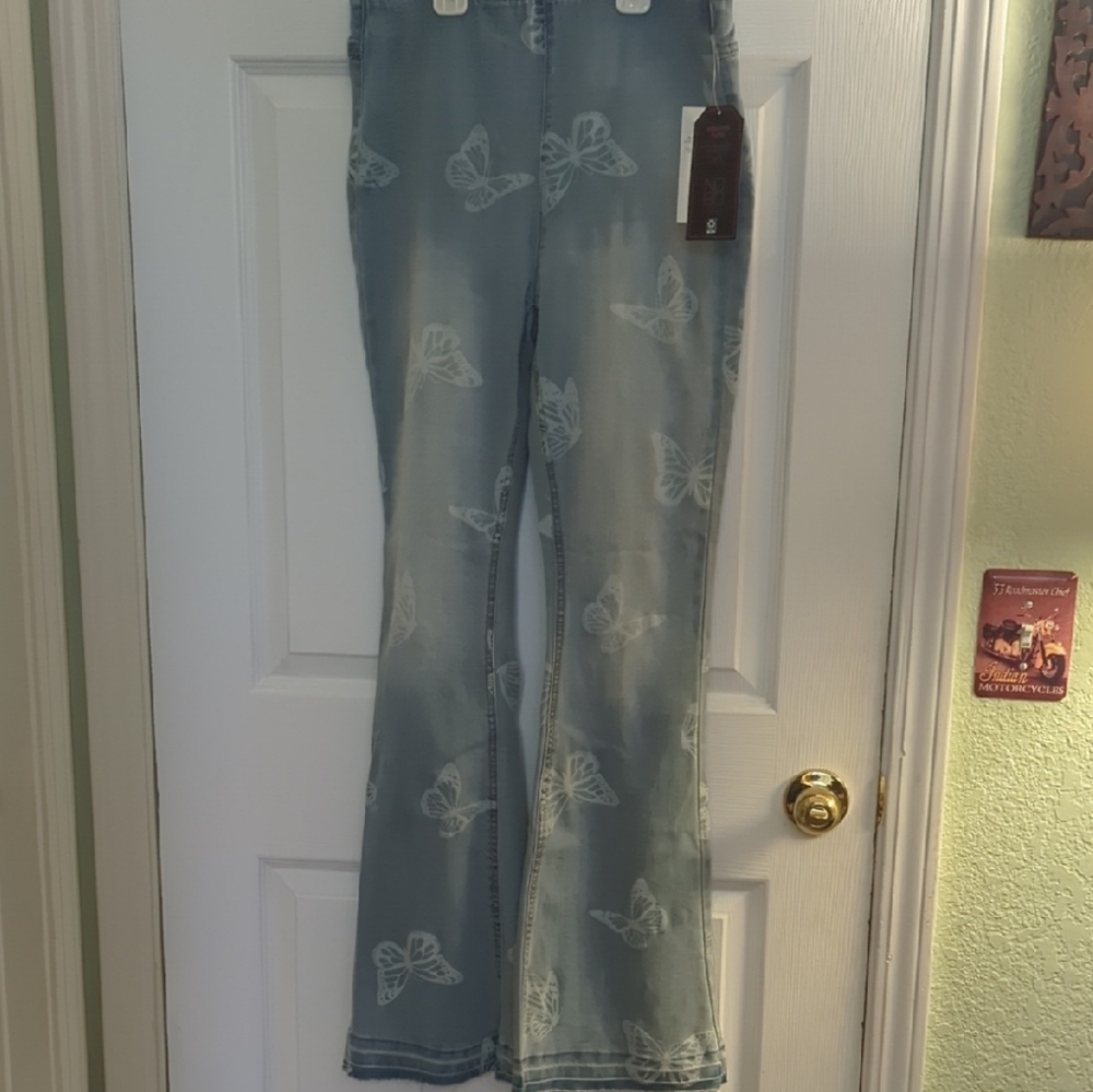 No Boundaries Light Blue Butterfly Flare Jeans